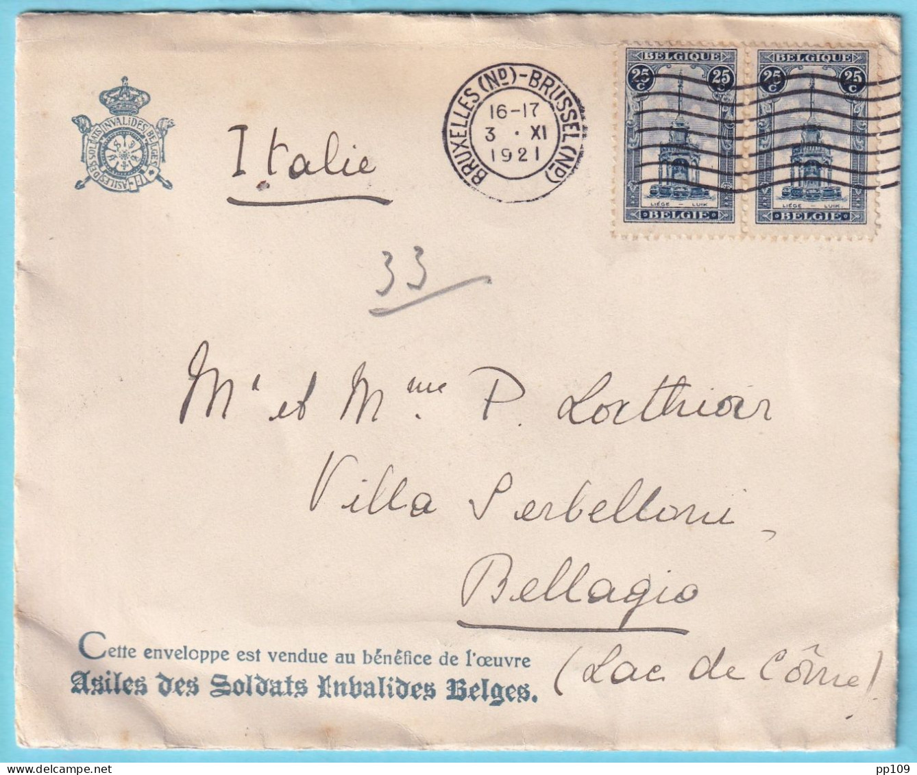 2 L Avec Perron De Liège TP164 En Paire Obl 3 XI 21 Vers Italie Et Par Trois Obl 6 II 22 Vers Bruxelles  - Lettres & Documents