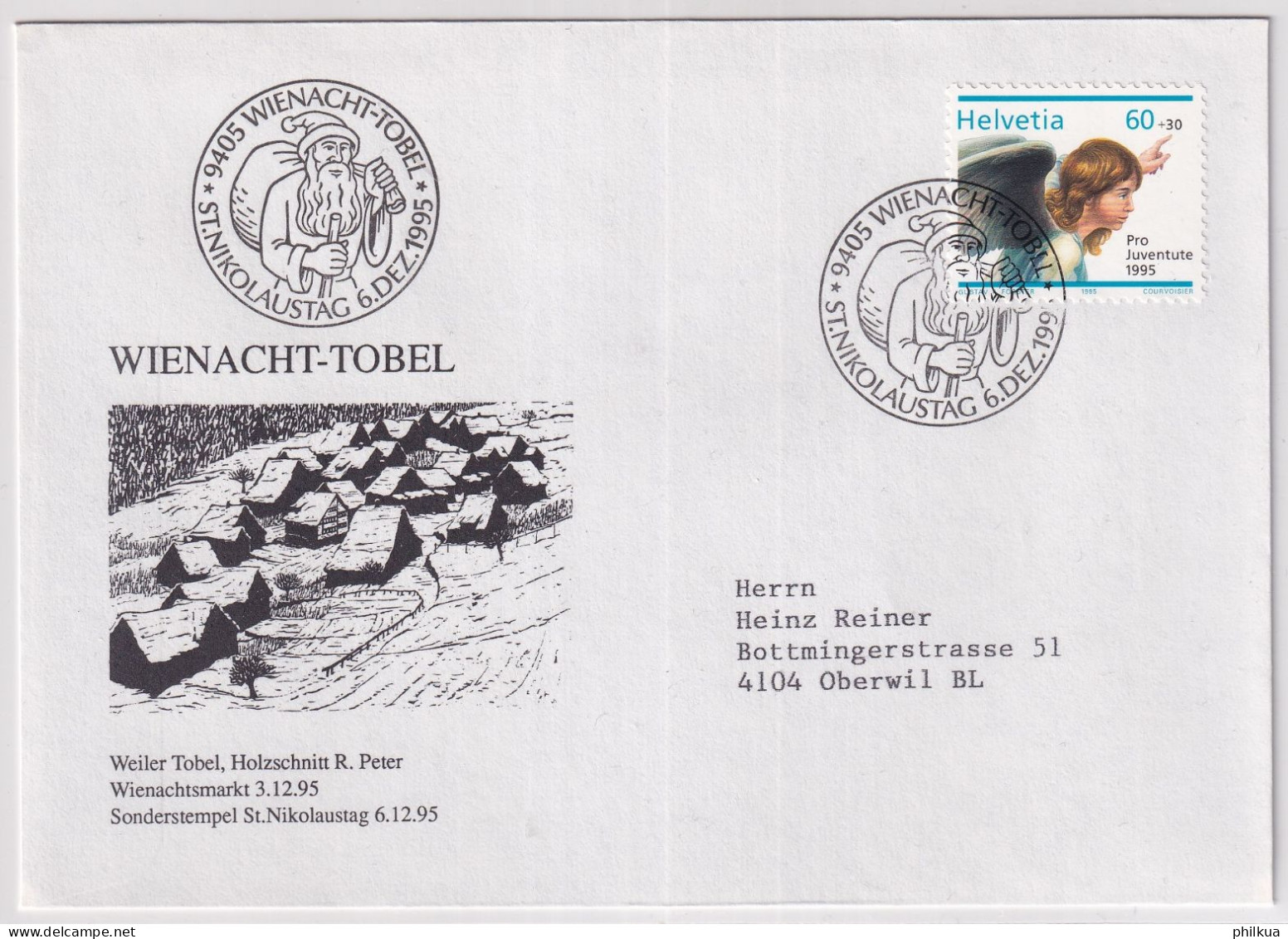 Sonderstempel 1995 WIENACHT TOBEL - ST. NIKOLAUSTAG Illustrierter Beleg  Mit Passender Marke - Poststempel