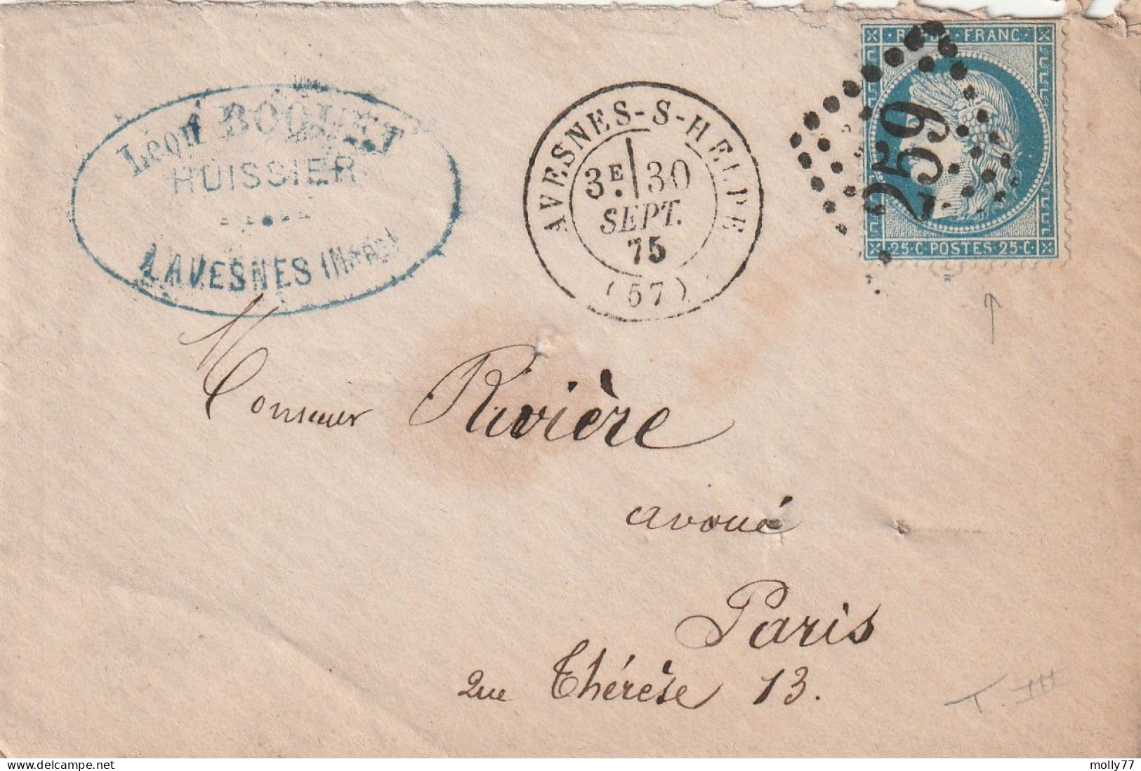 Lettre De Avesnes Sur Helpe à Paris LSC - 1849-1876: Période Classique