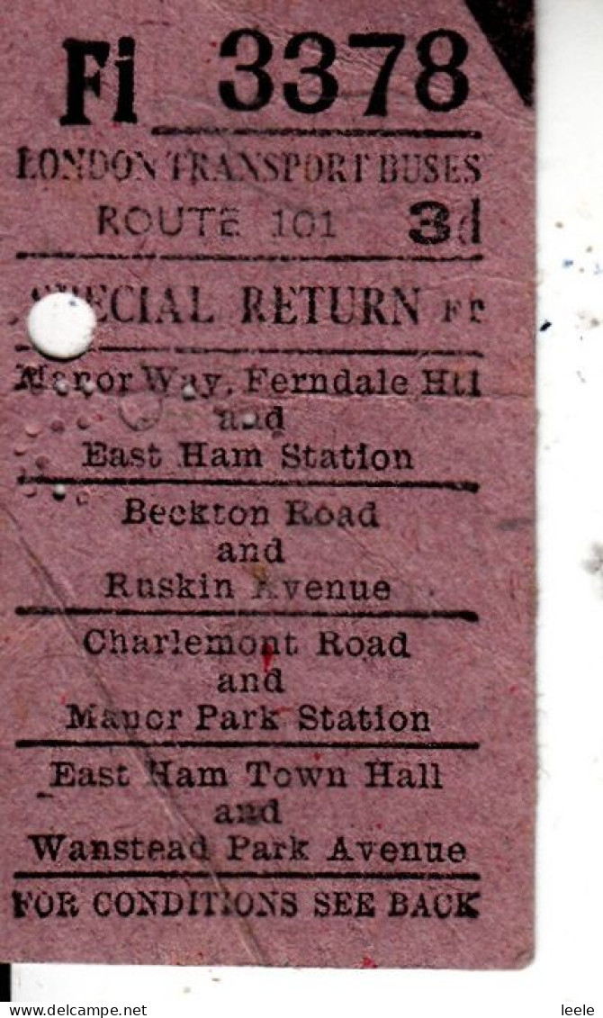 G92. Vintage Bus Ticket. 3d Special Return. East Ham - Europa