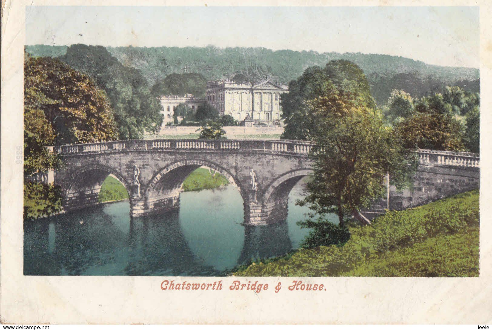 G84.  Vintage Postcard.  Chatsworth Bridge And House - Derbyshire