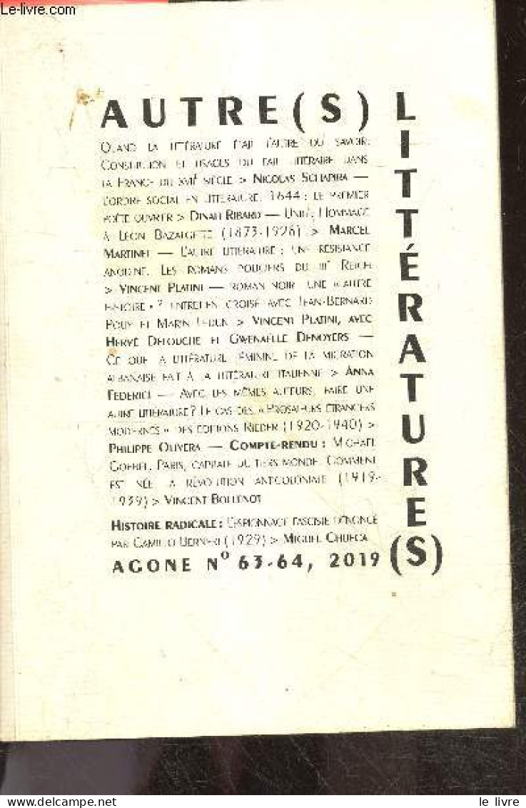 Autre(s) Littérature(s) Agone N°63-64, 2019 - Quand La Litterature Etait L'autre Du Savoir. Constitution Et Usages Du Fa - Autre Magazines