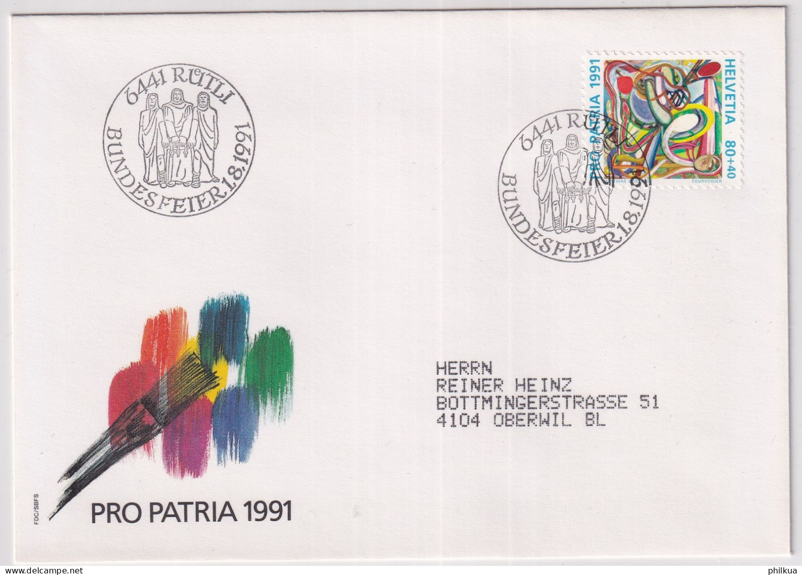 Sonderstempel 1. August 1991 - BUNDESFEIER RÜTLI Illustrierter Beleg Mit Passender Marke - FÈTE NATIONALE RÜTLI - Poststempel