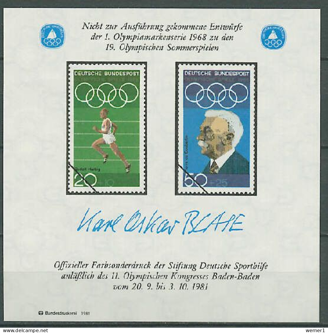 Germany 1980 Olympic Games Vignette MNH - Ete 1980: Moscou