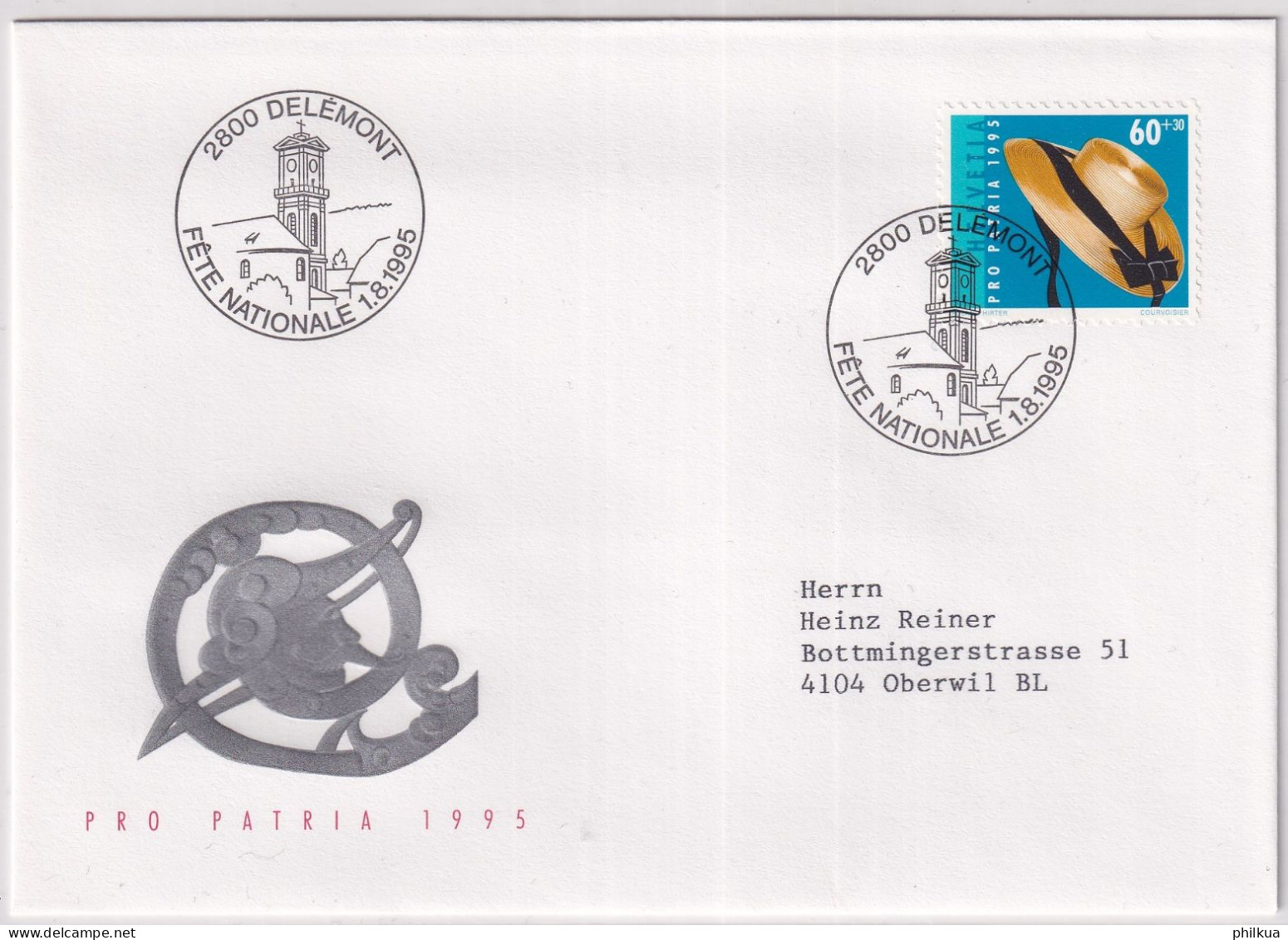 Sonderstempel  1. August 1995 - BUNDESFEIER DELÉMONT Illustrierter Beleg  Mit Passender Marke - FÈTE NATIONALE DELÈMONT - Poststempel