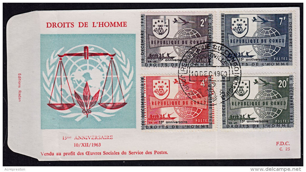 Ca5008 CONGO (Kinshasa) 1963, SG 507-10 Human Rights, Droits De L'Homme,  FDC - Sonstige & Ohne Zuordnung