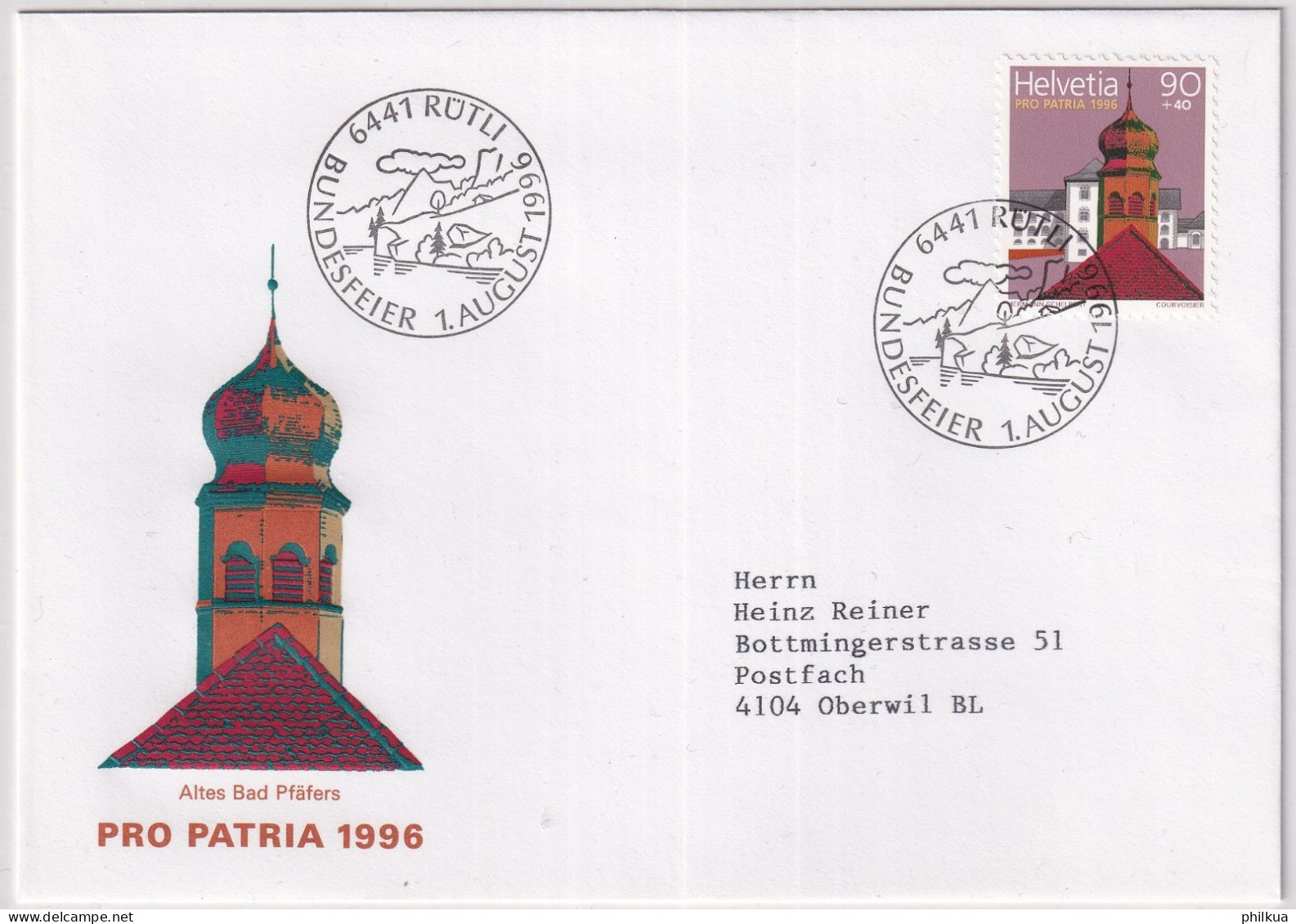 Sonderstempel  1. August 1996 - BUNDESFEIER RÜTLI Illustrierter Beleg  Mit Passender Marke - FÈTE NATIONALE RÜTLI - Postmark Collection