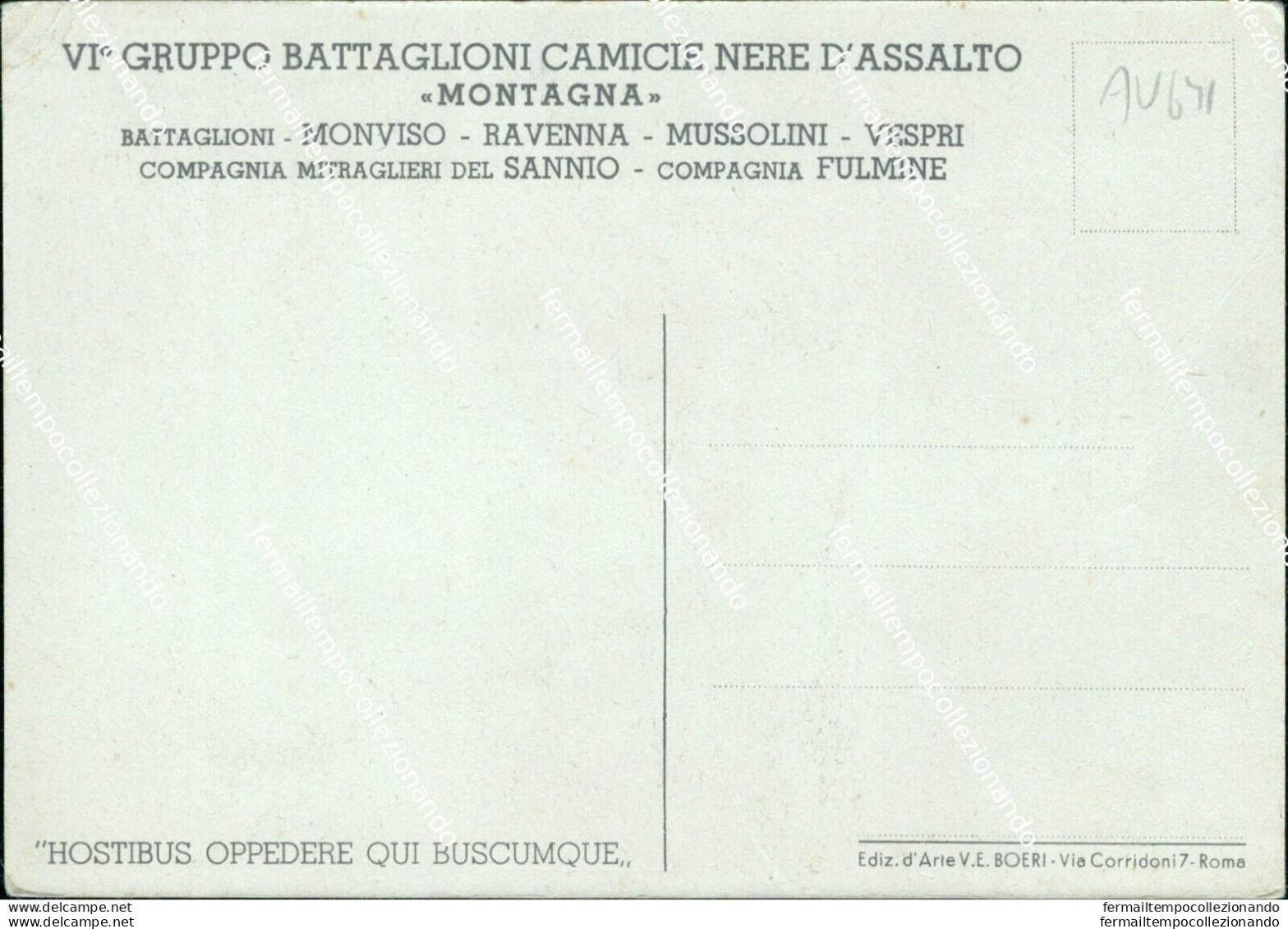 Au641 Cartolina Militare VI Gruppo Battaglioni Camicie Nere D'assalto Montagna - Autres & Non Classés