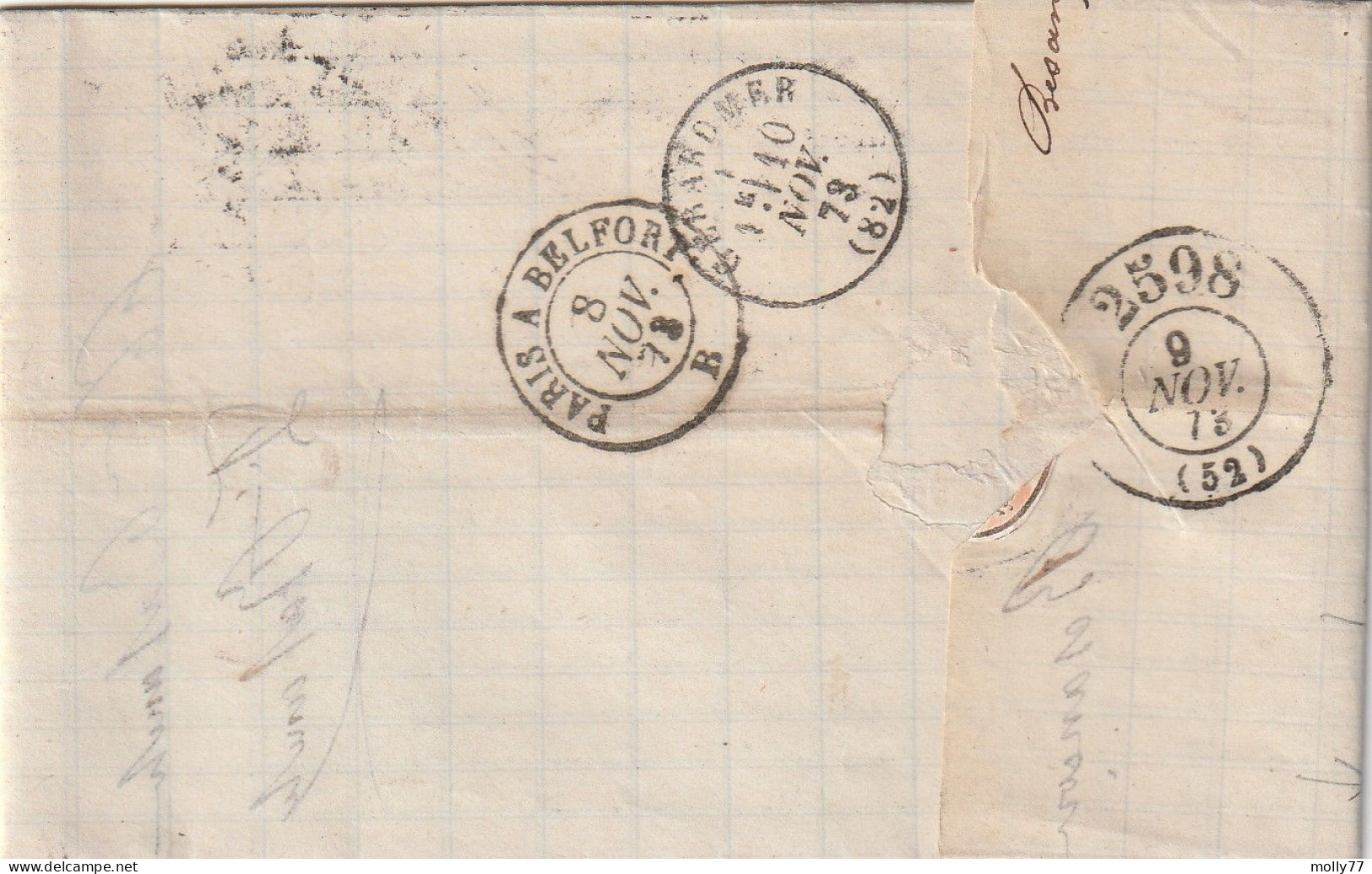 Lettre De Besançon à Gérardmer LAC - 1849-1876: Classic Period