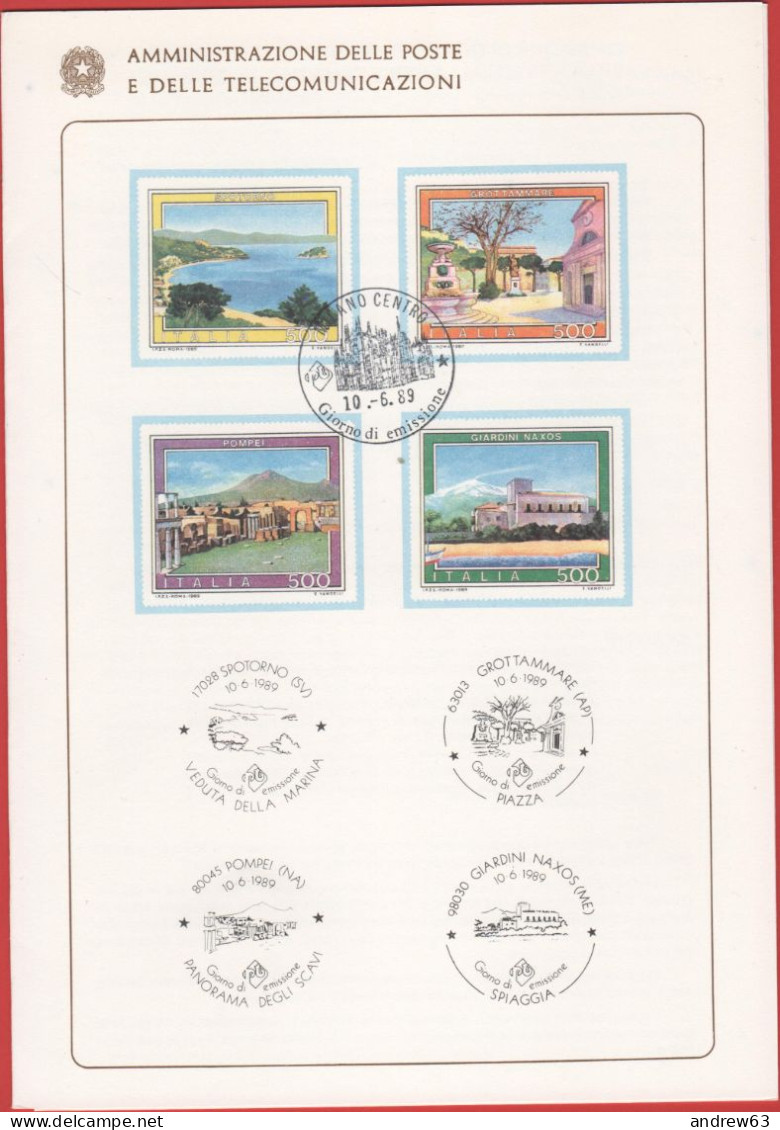 ITALIA - ITALIE - ITALY - 1989 - Turismo - 16ª Emissione - FDC - Bollettino 11/89 Amministrazione Delle Poste - FDC