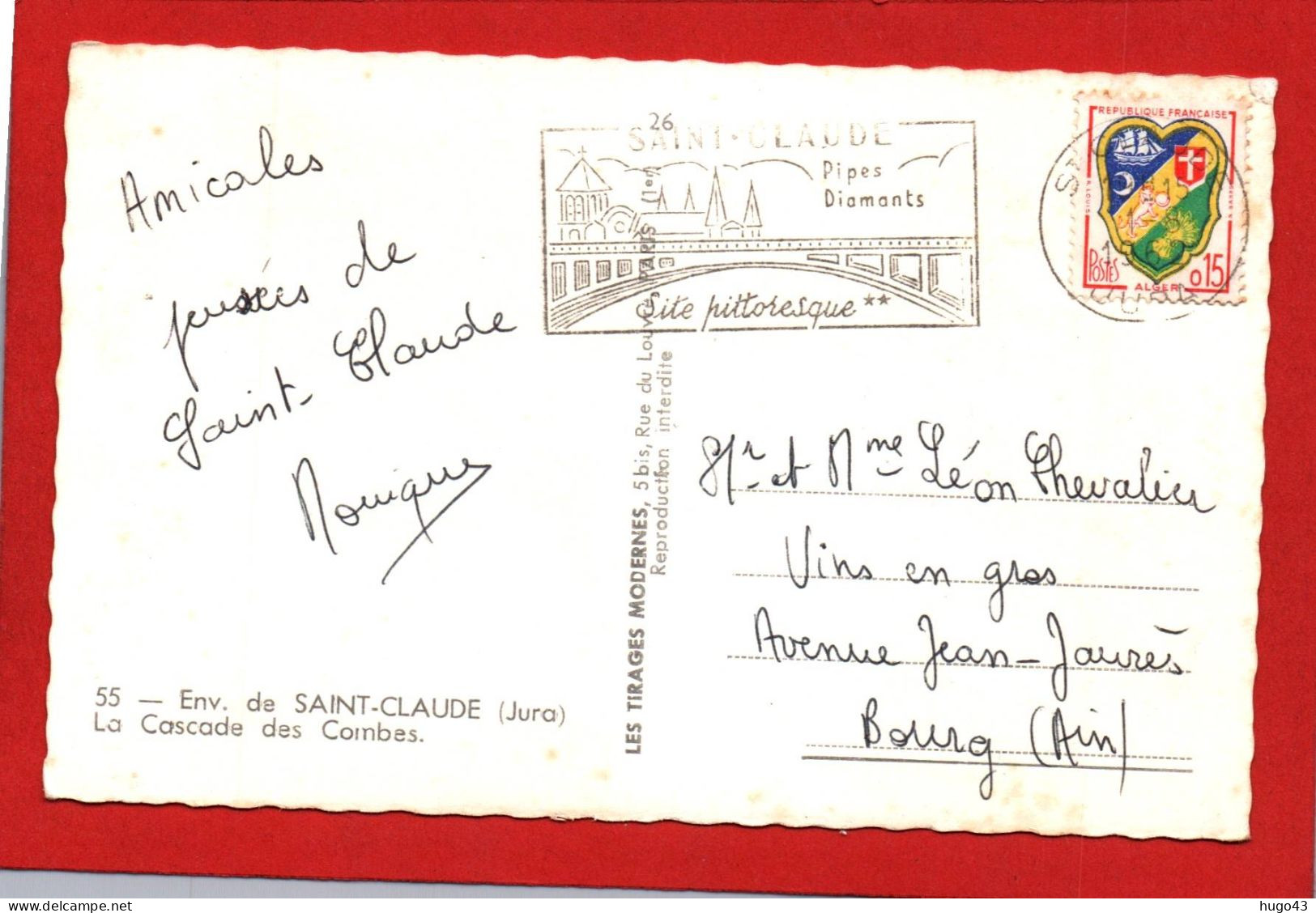 (RECTO / VERSO) SAINT CLAUDE EN 1962 - ENVIRONS - N° 55 - LA CASCADE DES COMBES - BELLE FLAMME - FORMAT CPA - Saint Claude