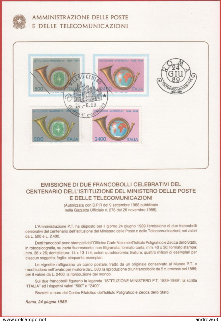 ITALIA - ITALIE - ITALY - 1989 - Centenario Dell'istituzione Del Ministero Delle Poste E Telecomunicazioni - FDC - Bolle - FDC