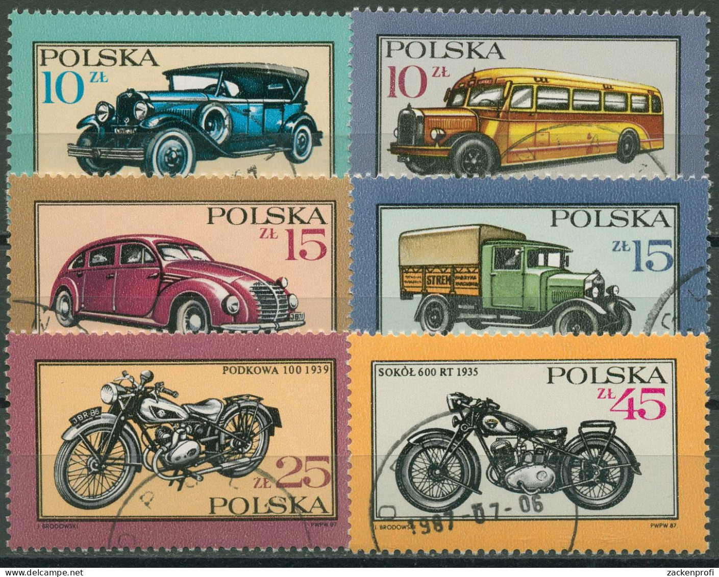 Polen 1987 Autos Motorräder 3092/97 Gestempelt - Gebraucht