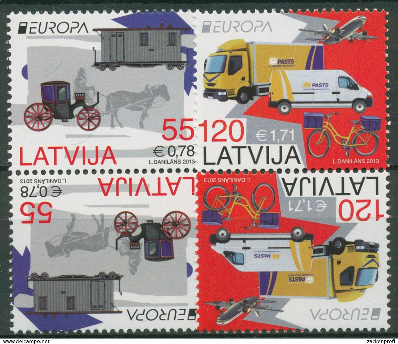 Lettland 2013 Europa CEPT Postfahrzeuge Kehrdruckpaar 861/62 KD Postfrisch - Lettonie