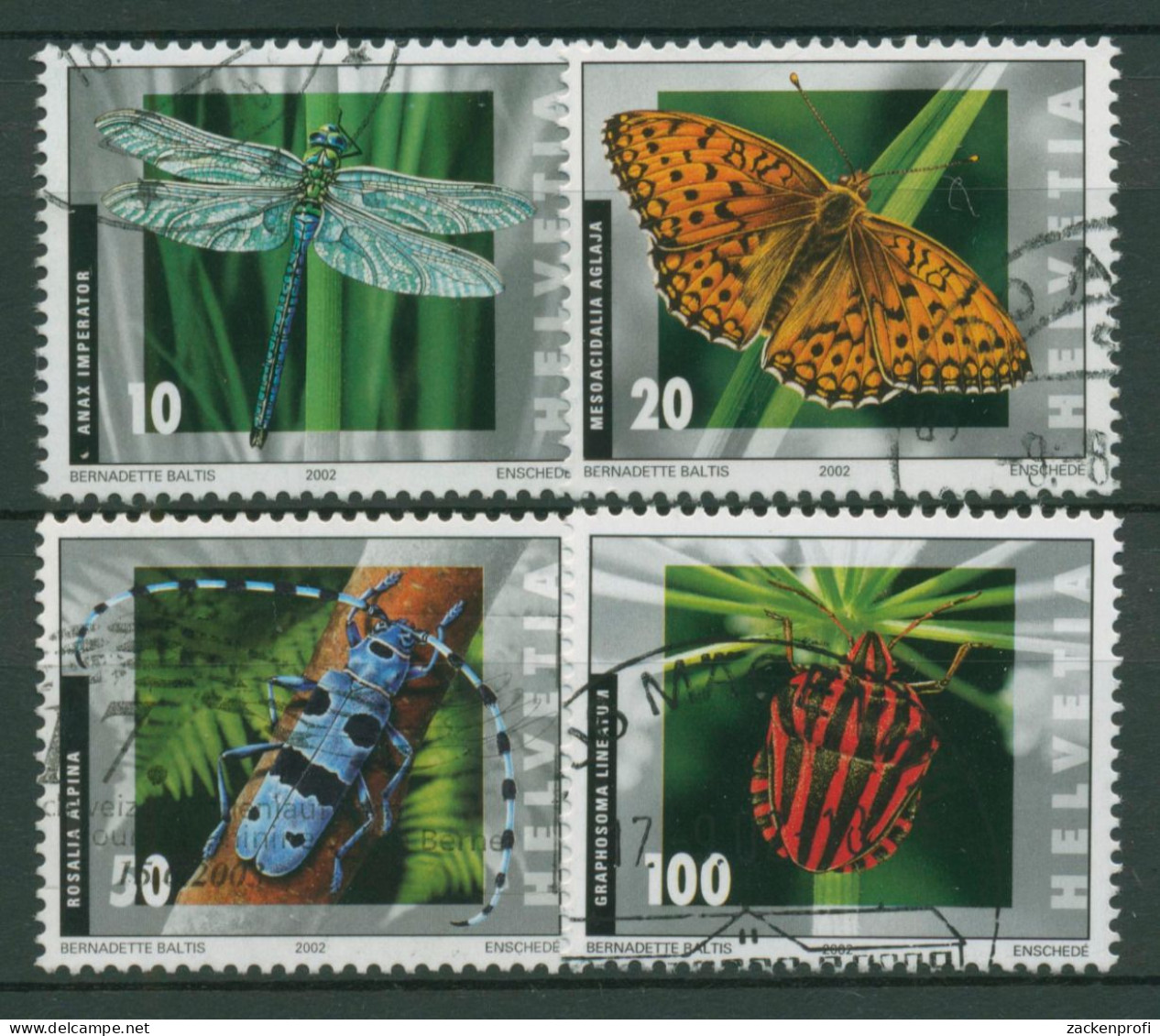 Schweiz 2002 Tiere Insekten Käfer Libelle Schmetterlinge 1802/05 Gestempelt - Used Stamps