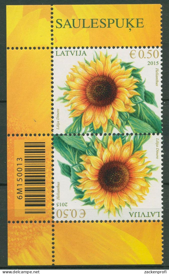 Lettland 2015 Pflanzen Blumen Sonnenblume Kehrdruckpaar 940 KD Postfrisch - Letland