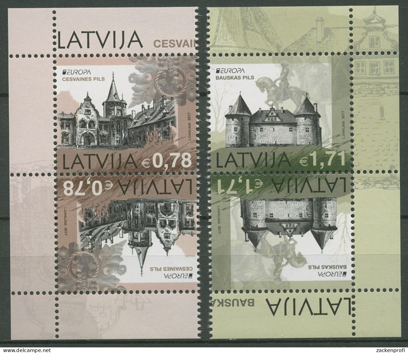 Lettland 2017 Europa CEPT Burgen Schlösser Kehrdruckpaare 1011/12 KD Postfrisch - Latvia