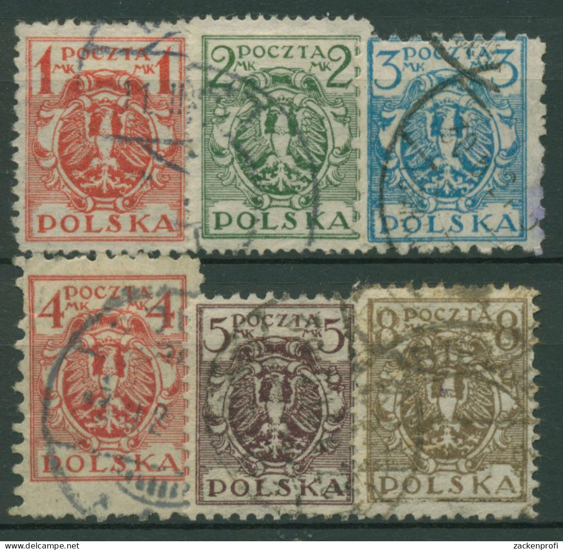 Polen 1920/22 Freimarken Wappenadler 147/52 Y Gestempelt - Usati