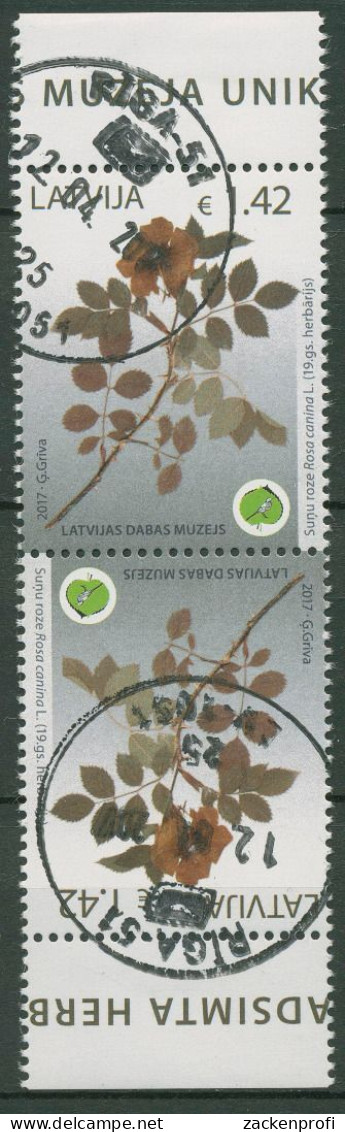 Lettland 2017 Naturhistori. Museum Hundsrose Kehrdruckpaar 1009 KD Gestempelt - Latvia