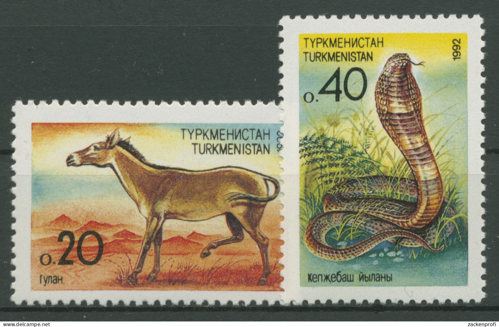 Turkmenistan 1992 Tiere Esel Kulan Kobra 2/3 Postfrisch - Turkménistan