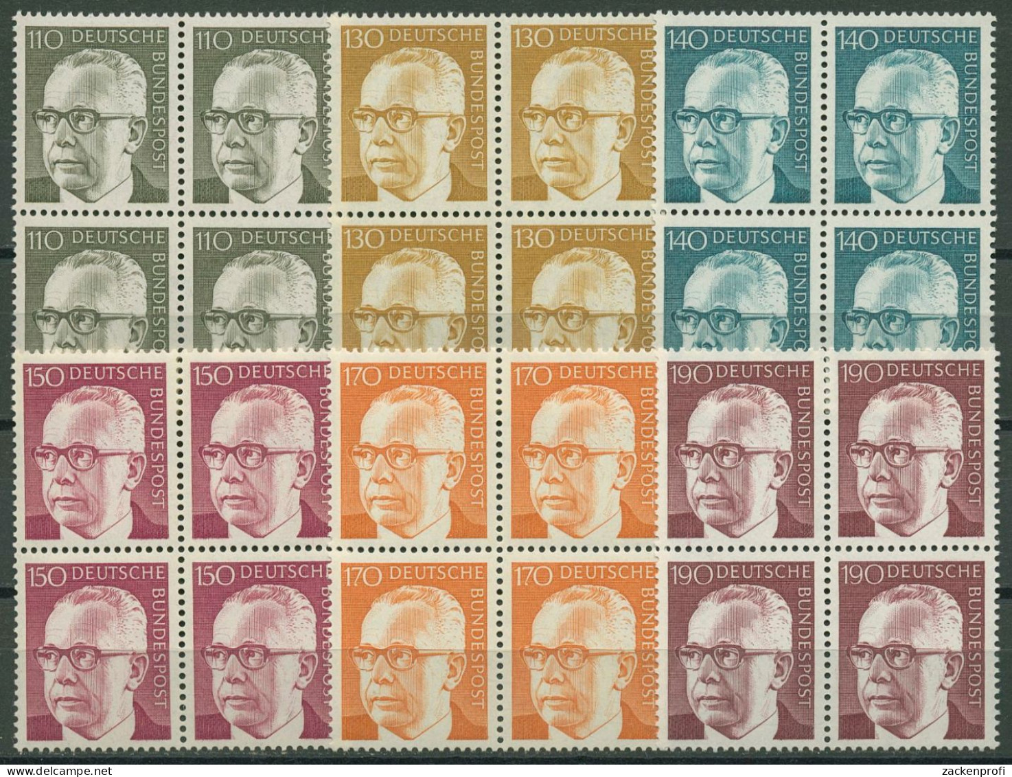 Bund 1972/73 Heinemann 727/32 4er-Block Postfrisch - Unused Stamps