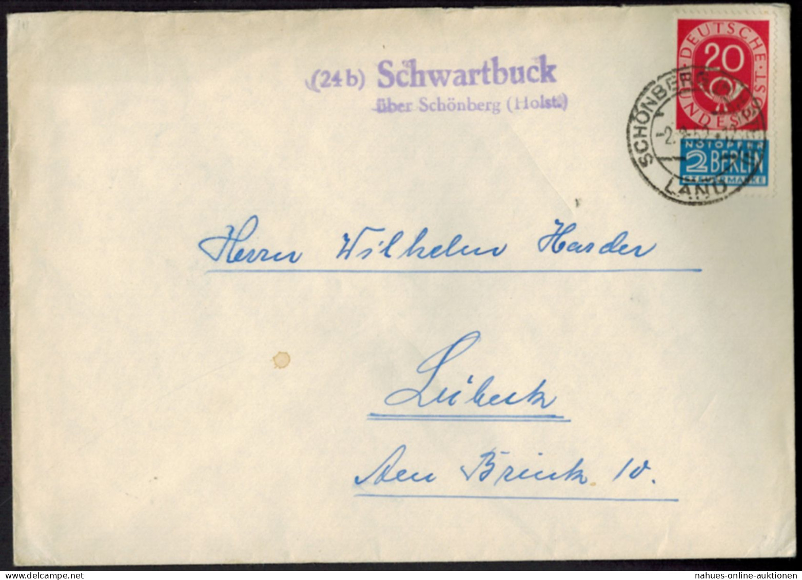 Brief Bund Posthorn Landpoststempel Schwartbuck Schönberg Schleswig N. Lübeck - Storia Postale