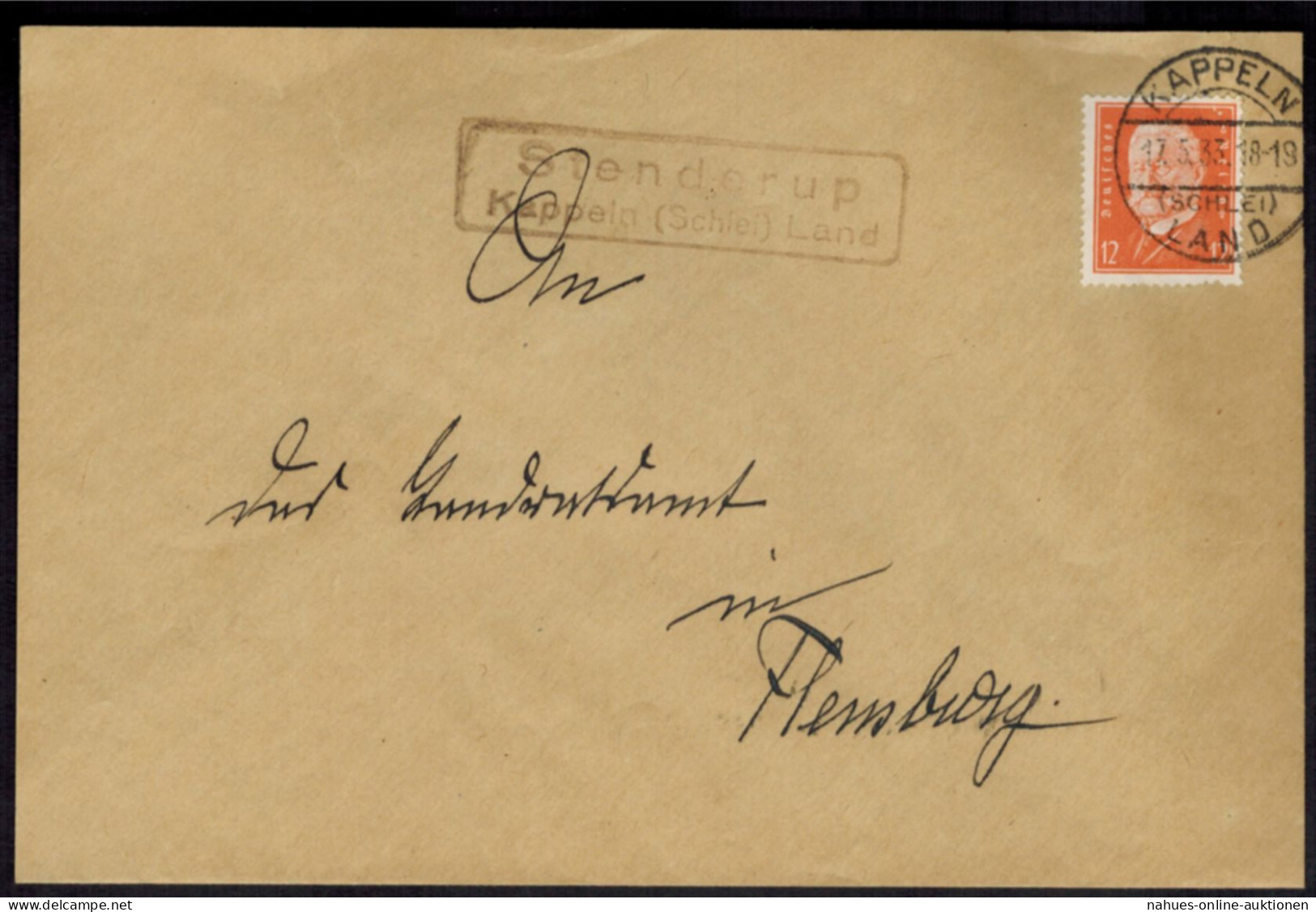 Brief Deutsches Recih Landpoststempel Stenderup Kappeln Schleswig Nach Flensburg - Storia Postale