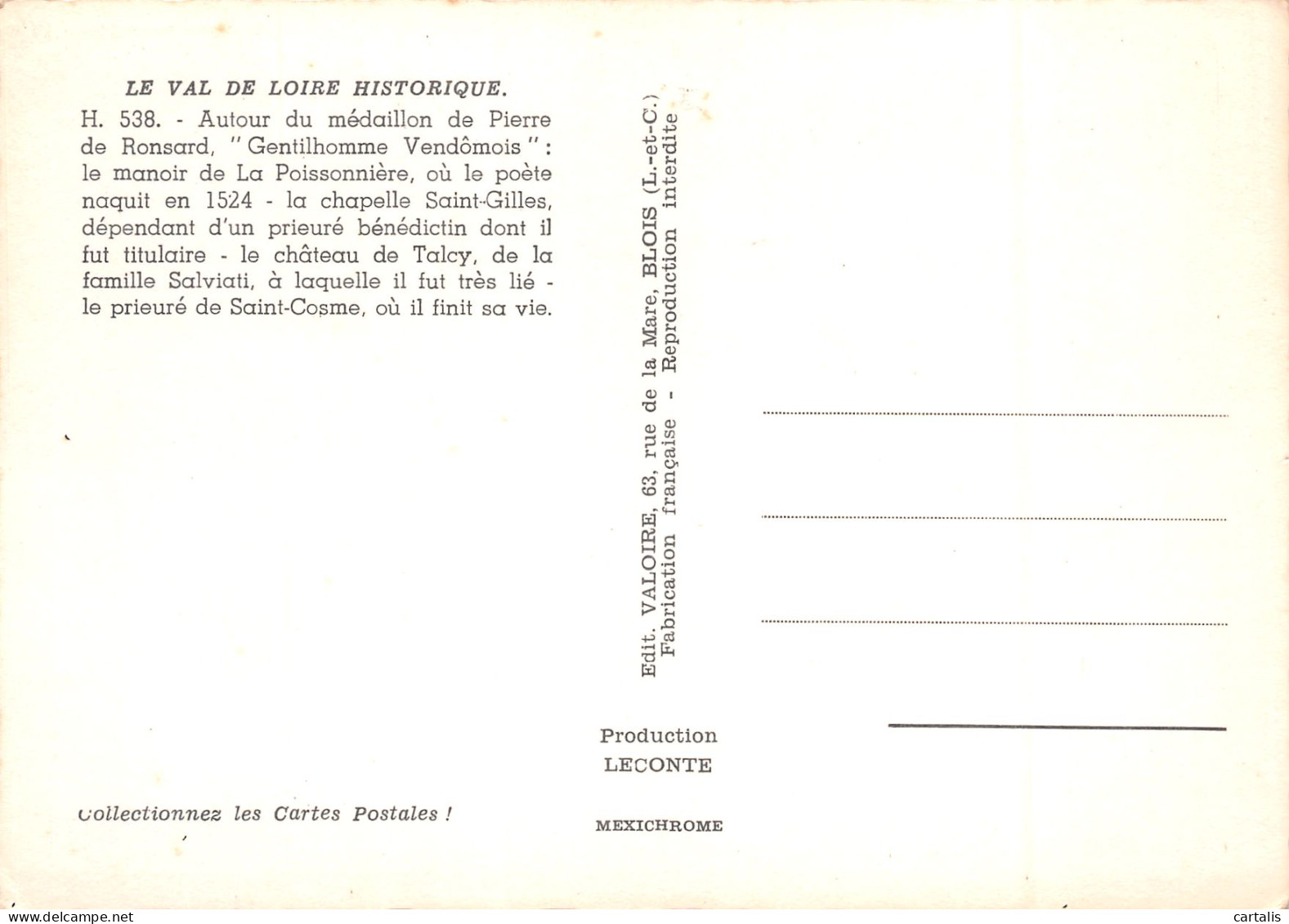 37-VAL DE LOIRE RONSARD-N°3825-C/0259 - Sonstige & Ohne Zuordnung