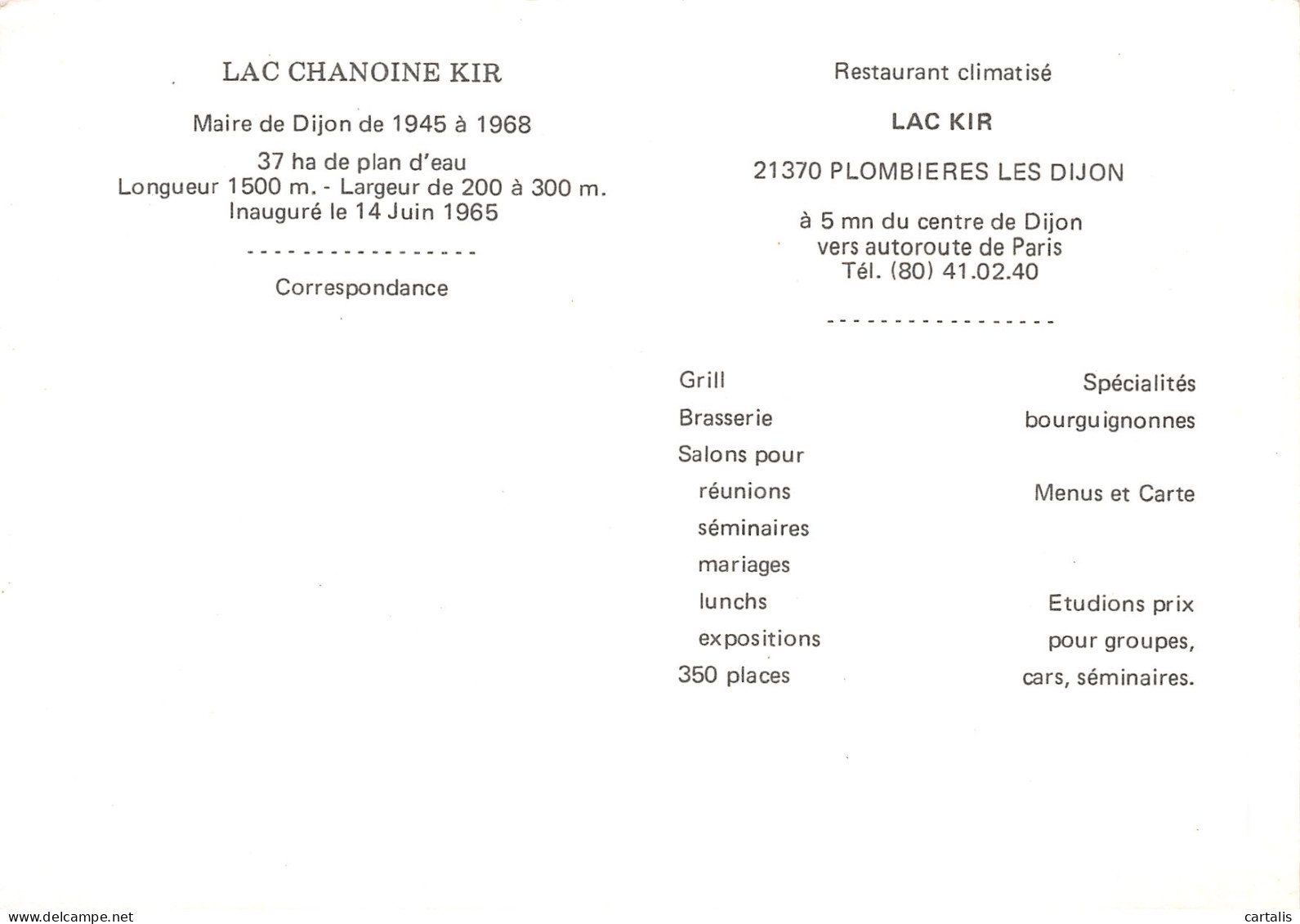 21-PLOMBIERES LES DIJON LAC CHANOINE KIR-N°3825-A/0399 - Other & Unclassified