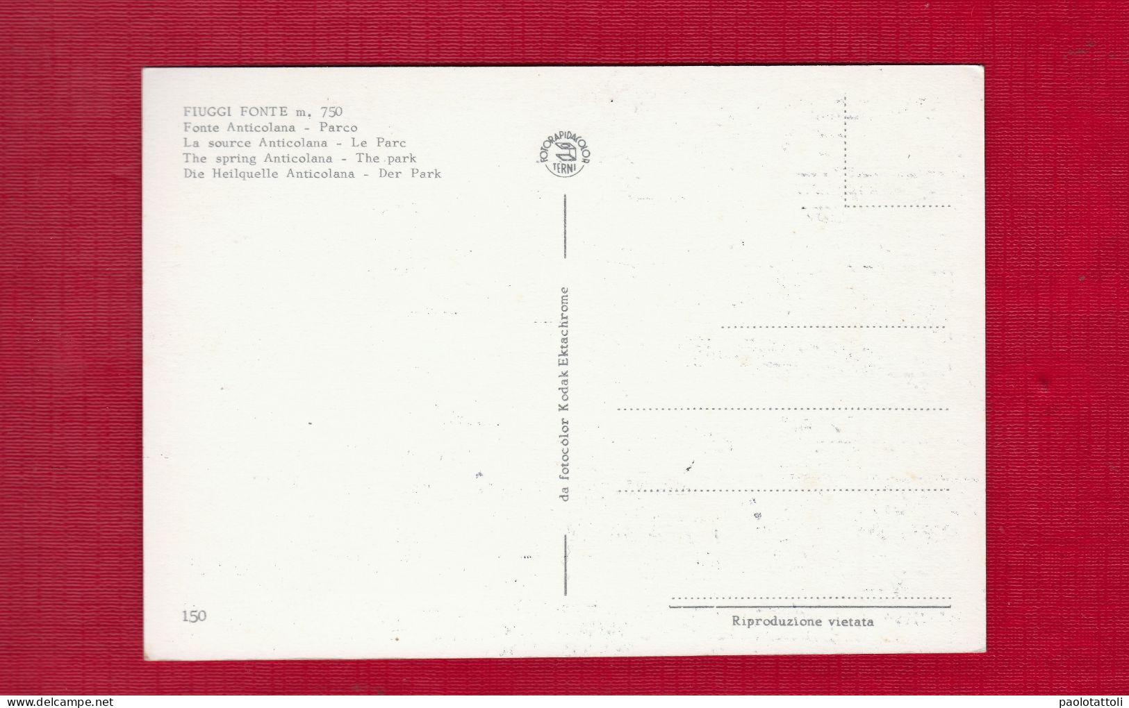 Fiuggi Fonte. Fonte Anticolana, Parco- Standard Size, Divided Back, Ed. Fotorapidacolor N° 150, New. - Andere & Zonder Classificatie