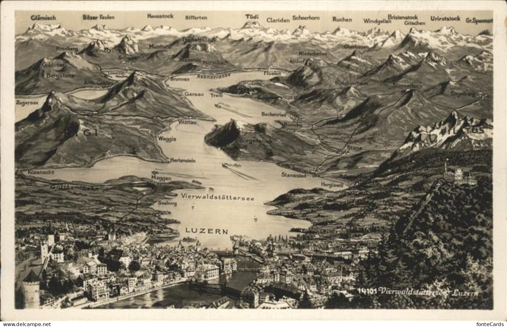 11337142 Luzern LU Panoramakarte Rund Um Luzern Und Vierwaldstaetter See Luzern - Other & Unclassified