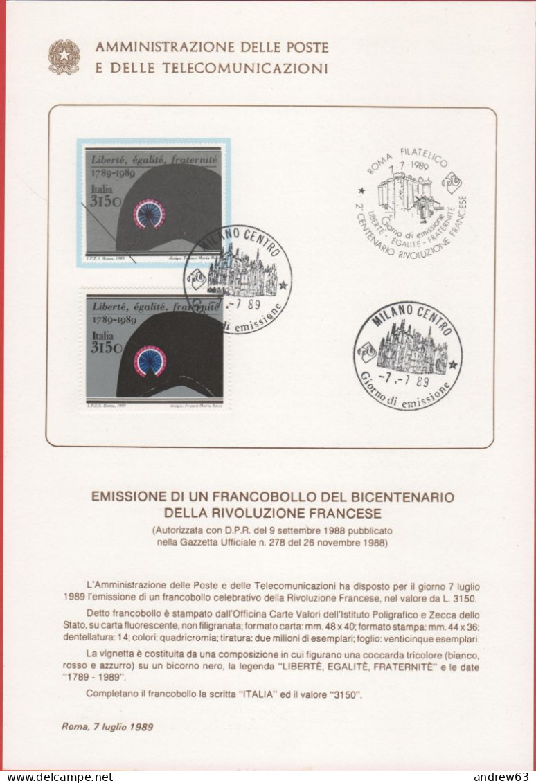 ITALIA - ITALIE - ITALY - 1989 - Bicentenario Della Rivoluzione Francese - FDC - Bollettino 15/89 Amministrazione Delle - FDC