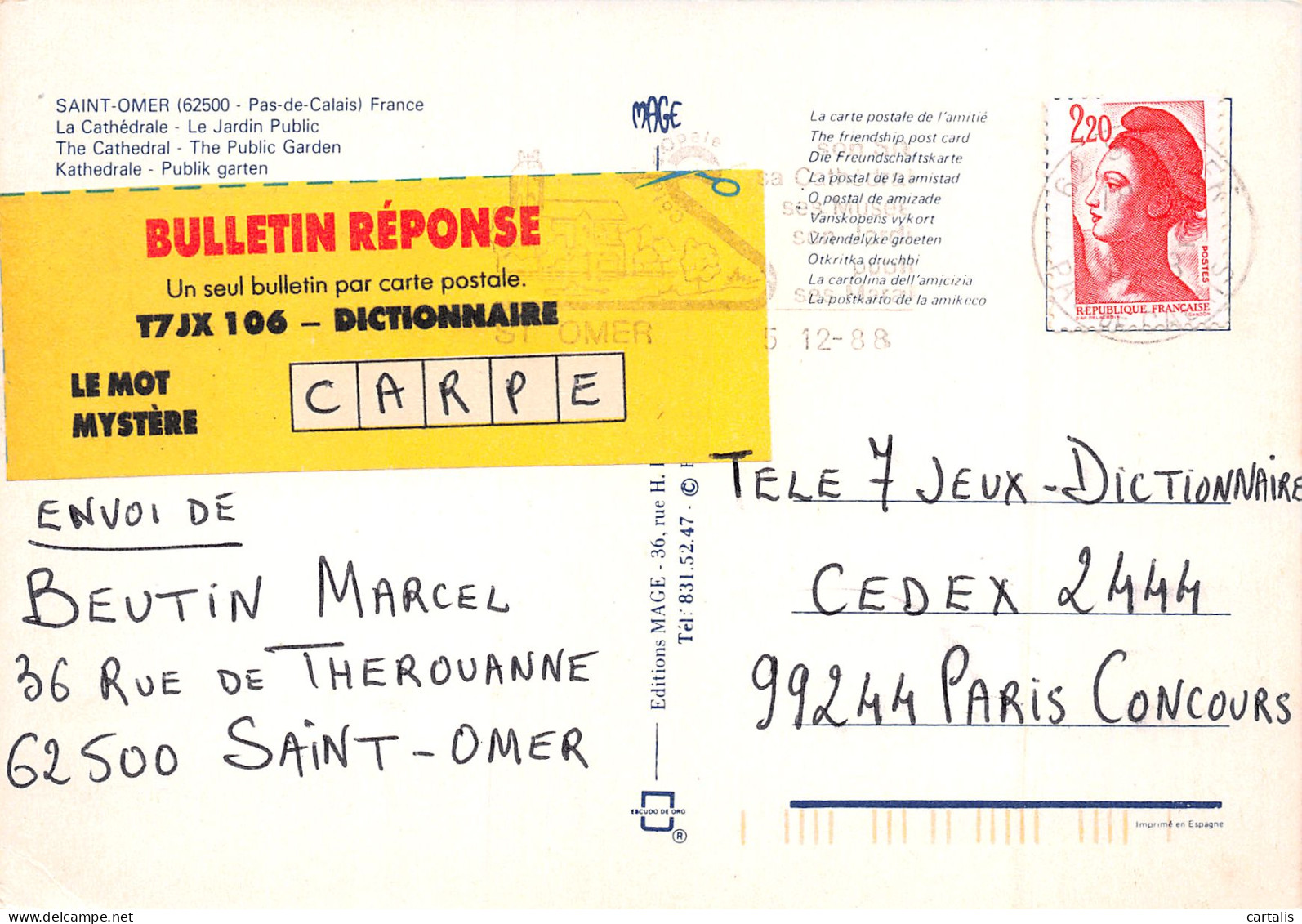 62-SAINT OMER-N°3828-B/0271 - Saint Omer