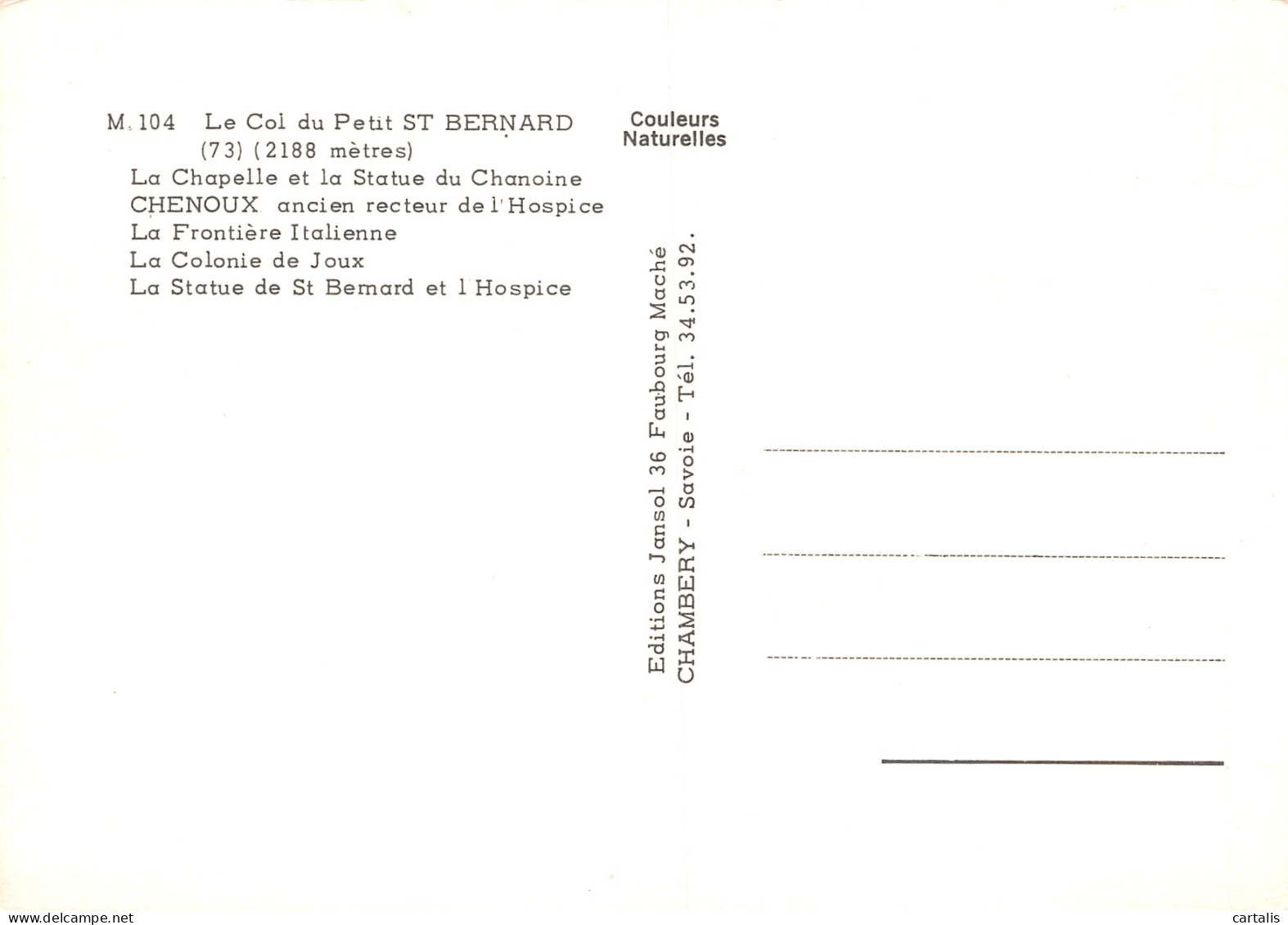 73-LE COL DU PETIT SAINT BERNARD-N°3829-D/0273 - Autres & Non Classés