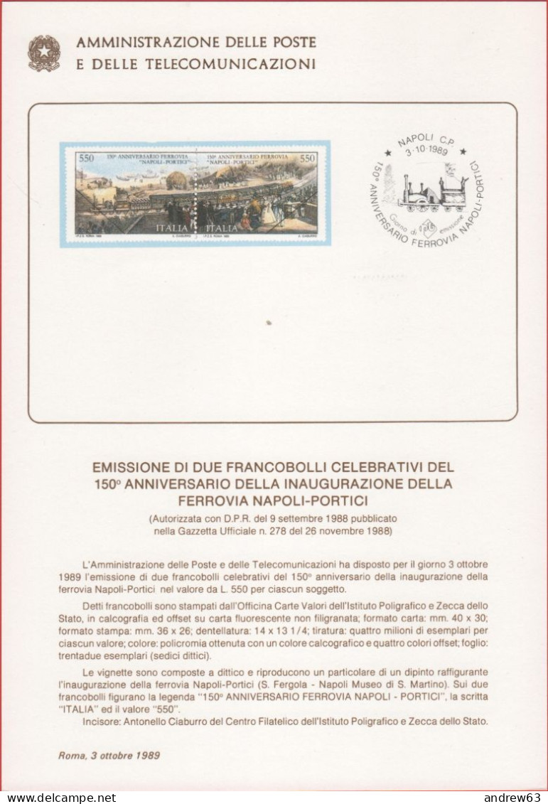 ITALIA - ITALIE - ITALY - 1989 - 150º Anniversario Dell'inaugurazione Della Ferrovia Napoli-Portici - Senza Francobollo - FDC