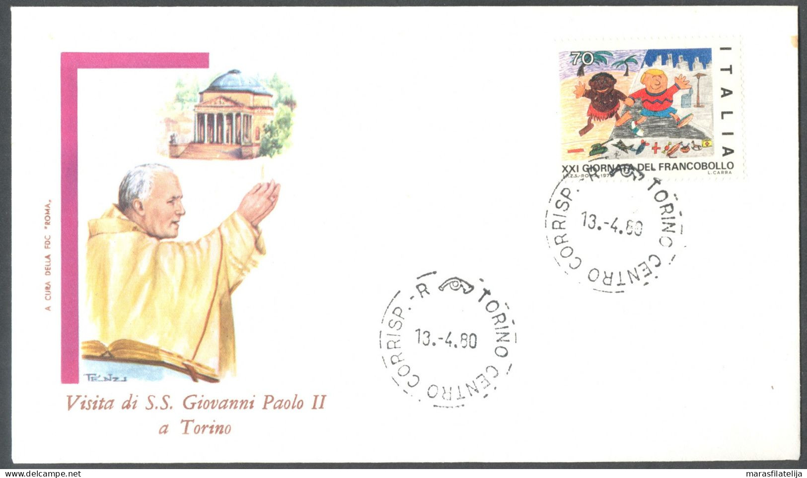 Vatican Italy 1980, Pope Paul John II Visit Turin, Torino, Special Cover - Andere & Zonder Classificatie
