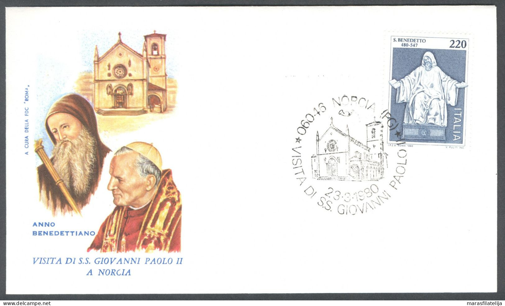 Vatican Italy 1980, Saint Benedict Of Nursia, Norcia, Special Cover - Otros & Sin Clasificación