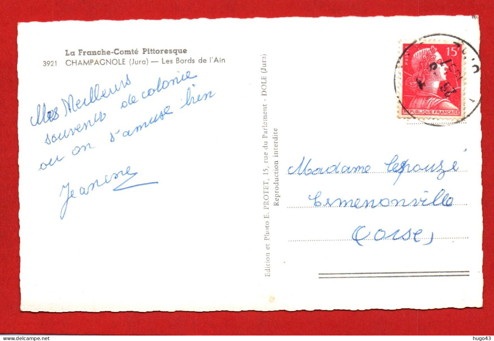 (RECTO / VERSO) CHAMPAGNOLE EN 1957  - N° 3921 - LES BORDS DE L' AIN - FORMAT CPA - Champagnole