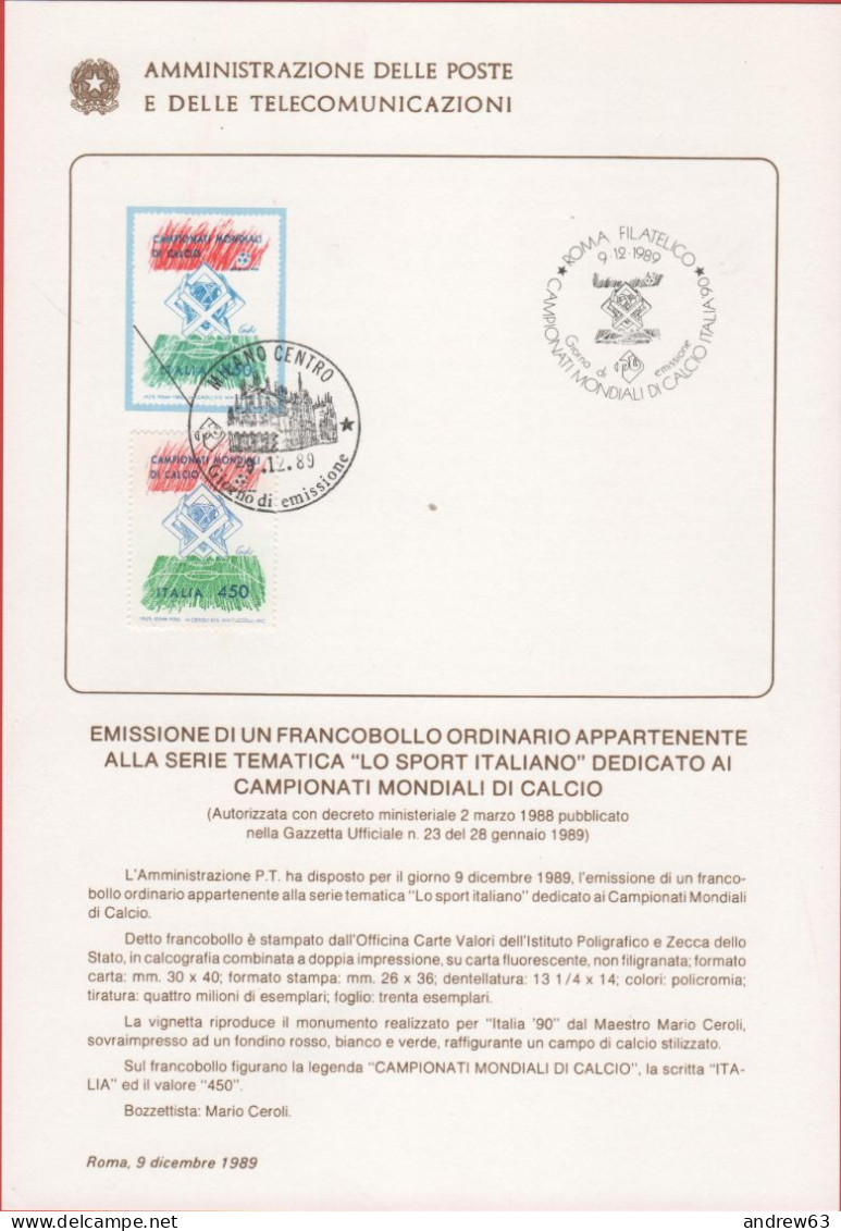 ITALIA - ITALIE - ITALY - 1989 - Campionati Mondiali Di Calcio Italia '90 - FDC - Bollettino 24/89 Amministrazione Delle - FDC