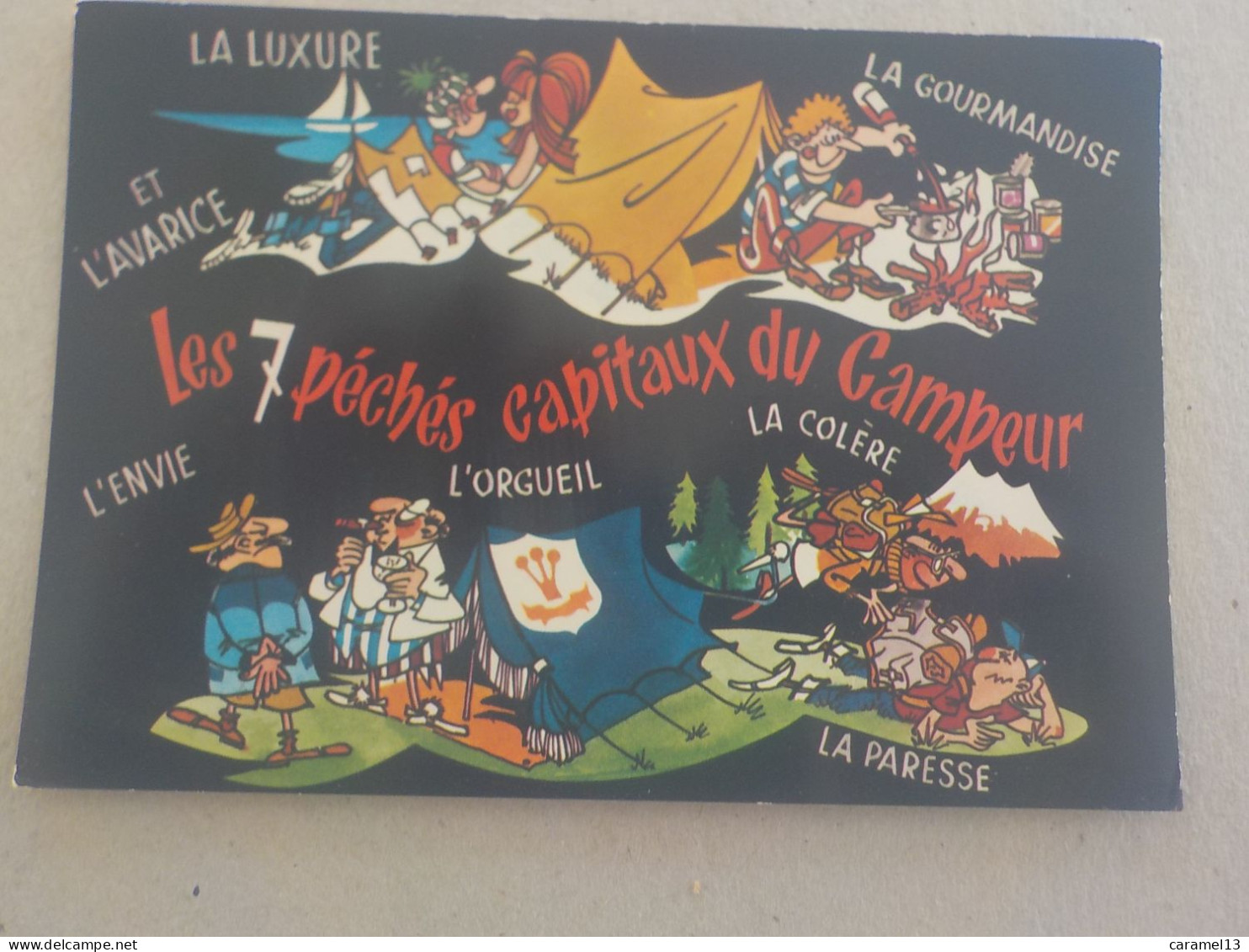 CPSM -  AU PLUS RAPIDE - CARTE HUMORISTIQUE - THEME CAMPING   -  NON VOYAGEE - Humour