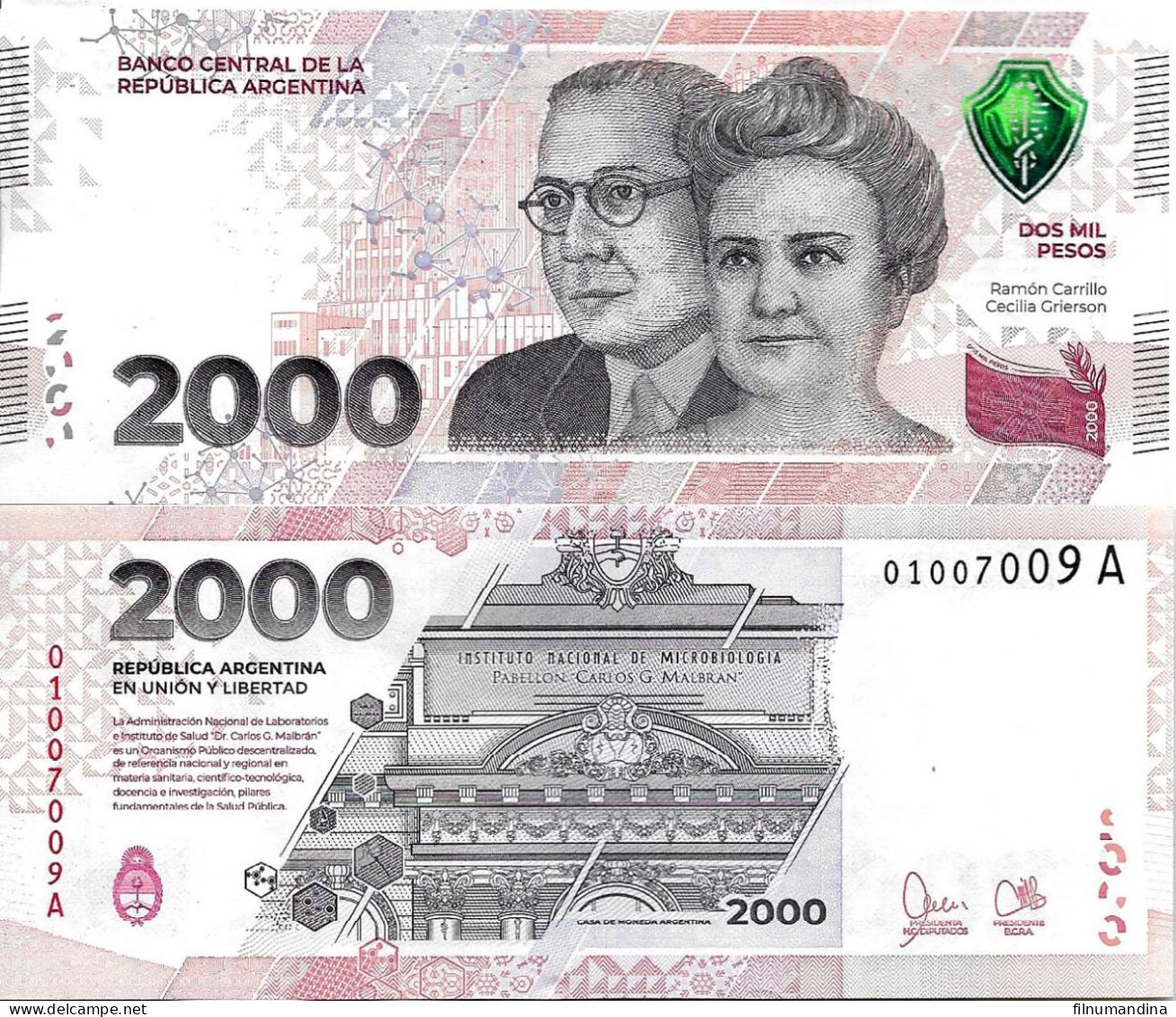 ARGENTINA 2023 NEW BANKNOTE 2000 PESOS  HIGH VALUE CONMEMORATIOVE MEDICIN SUFIX"A"  UNC - Argentina