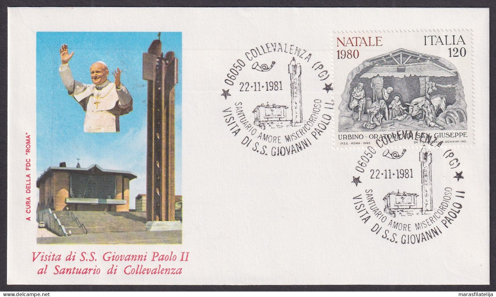 Vatican Italy 1981, Pope Paul John II At Santuario Collevalenza, Special Cover - Otros & Sin Clasificación