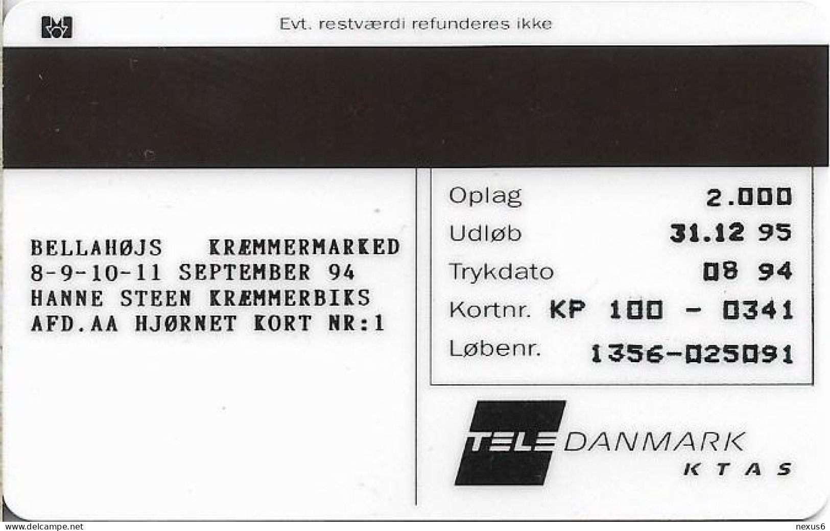 Denmark - KTAS - Bellahoej Market - TDKP100 - 08.1994, 2.000ex, 5kr, Used - Dänemark