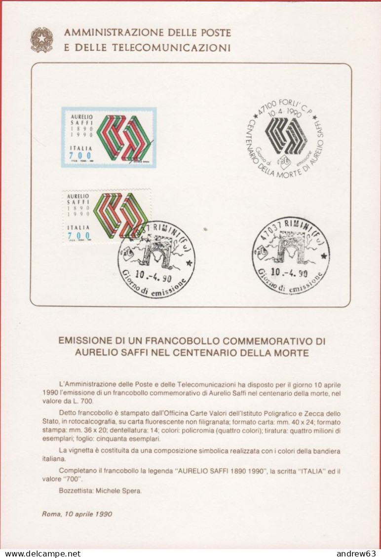 ITALIA - ITALIE - ITALY - 1990 - Centenario Della Morte Di Aurelio Saffi - FDC - Bollettino 05/90 Amministrazione Delle - FDC