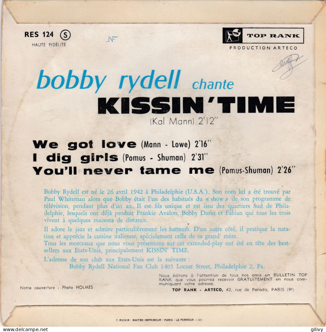 BOBBY RYDELL : " Kissin' Time " - EP - Disco & Pop