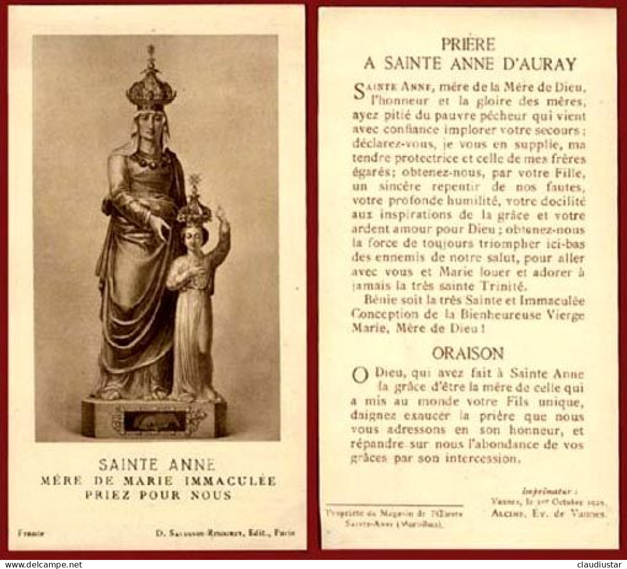 ** 2  LOTS   STe.  ANNE  D' AURAY  +  CARTE ** - Religion & Esotérisme