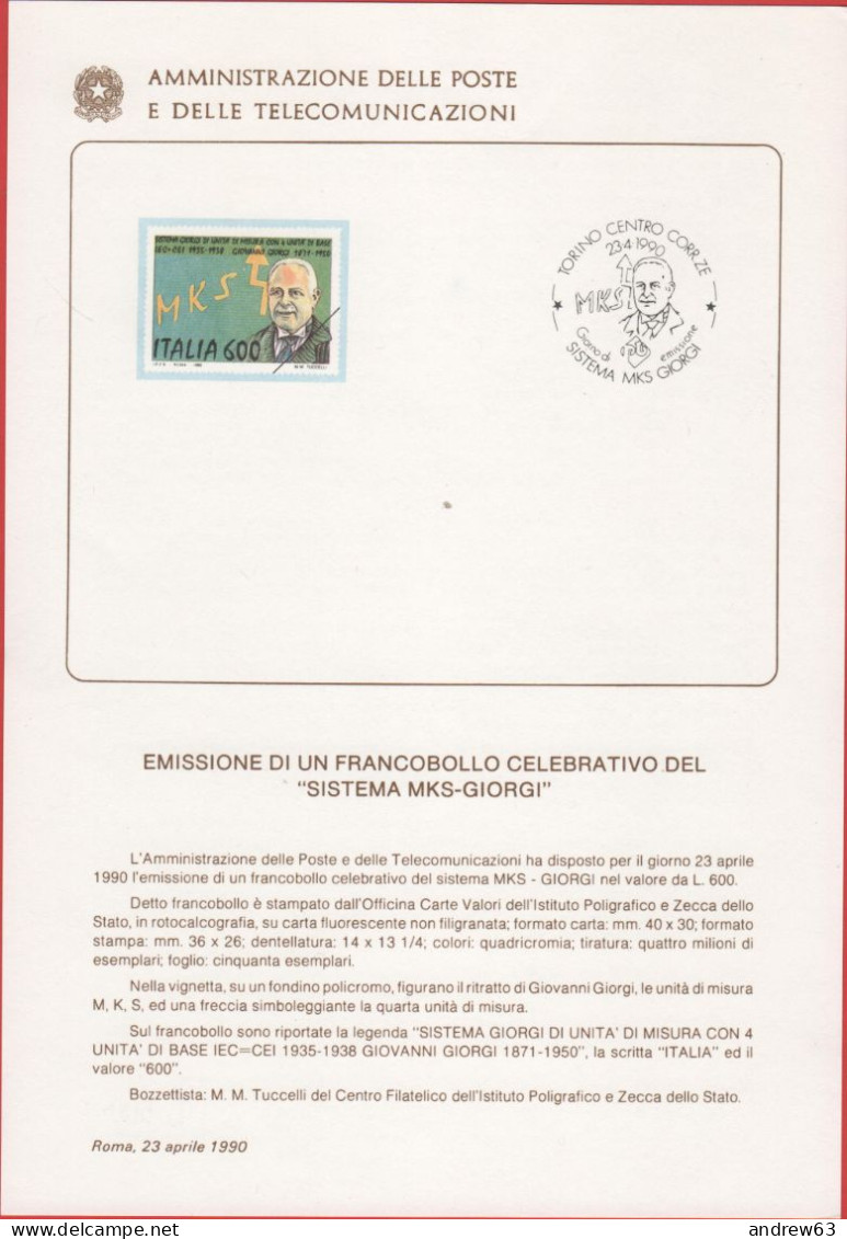 ITALIA - ITALIE - ITALY - 1990 - Sistema MKSΩ-Giorgi - Senza Francobollo - Bollettino 06/90 Amministrazione Delle Poste - FDC