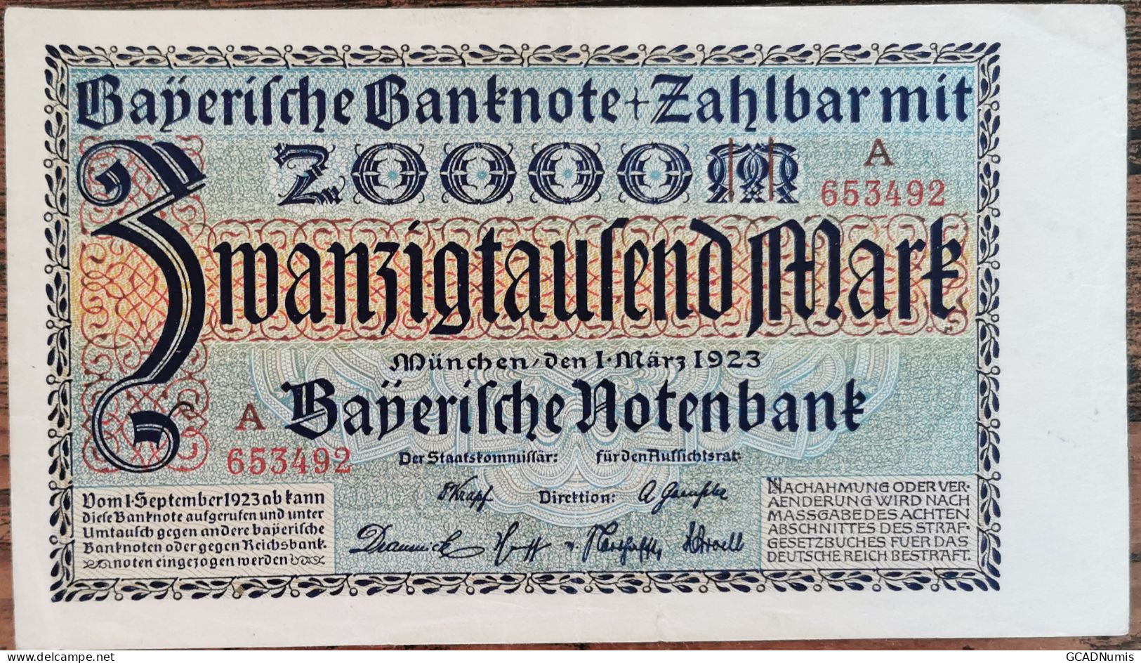Billet Allemagne 20000 Mark 1 - 3 - 1923 - 20000 Mark