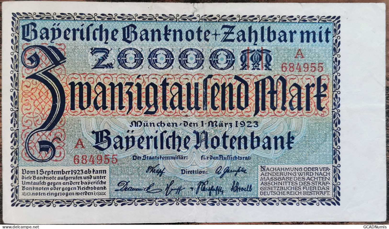 Billet Allemagne 20000 Mark 1 - 3 - 1923 - 20.000 Mark