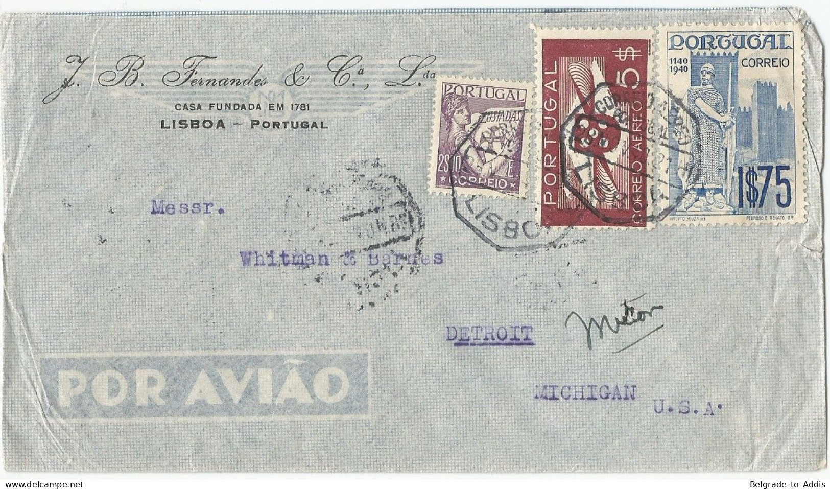 Portugal Afinsa 598 Used On Air Mail Cover To USA 1940 - Covers & Documents